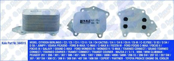 KALE 344515 Yag Sogutucu Peugeot 207 208 301 Citroen C3 C4 Ford Focus Ii-Iii Tourneo Connect Mazda 2 / 3 / 5 Mini Clubman Toyota Proace (Al / Pl / Brz)